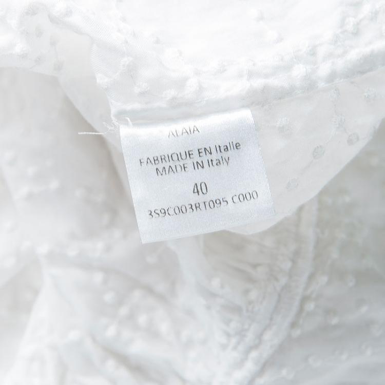 Pre Owned Alaia White Embroidered Cotton Long Sleeve High Low Shirt M