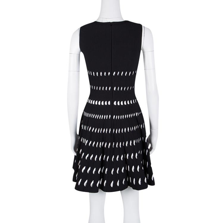 Pre Owned Alaia Monochrome Cutout Detail Sleeveless Skater Dress S