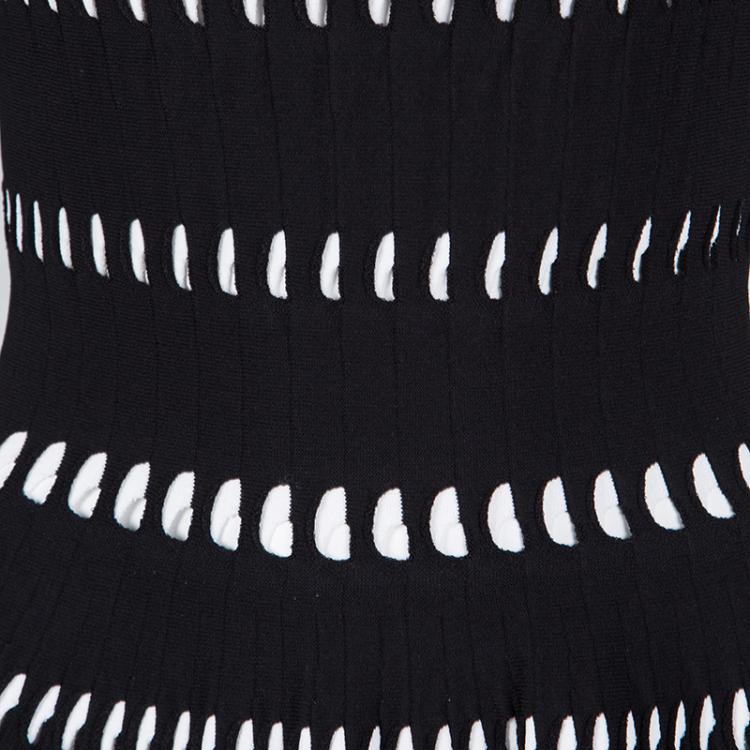 Pre Owned Alaia Monochrome Cutout Detail Sleeveless Skater Dress S