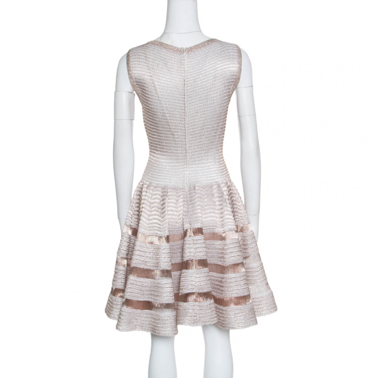 Pre Owned Alaia Gold Striped Knit Sleeveless Fit and Flare Dress L