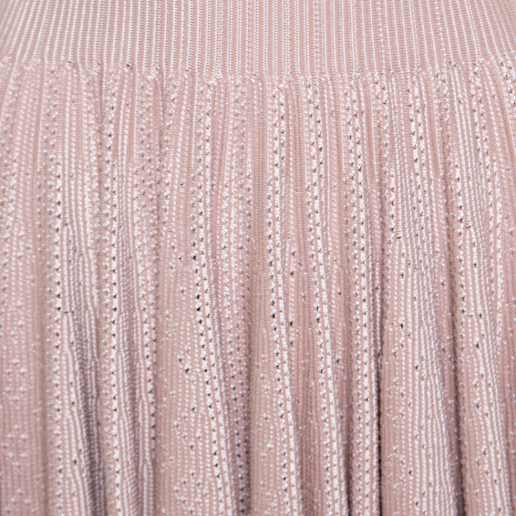 Pre Owned Alaia Beige Perforated Knit Zig Zag Bottom Square Neck Mantille Dress M