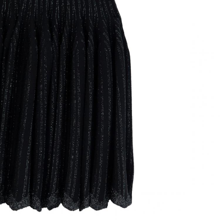 Pre Owned Azzedine Alaia Black Striped Stretch-Knit Dress S