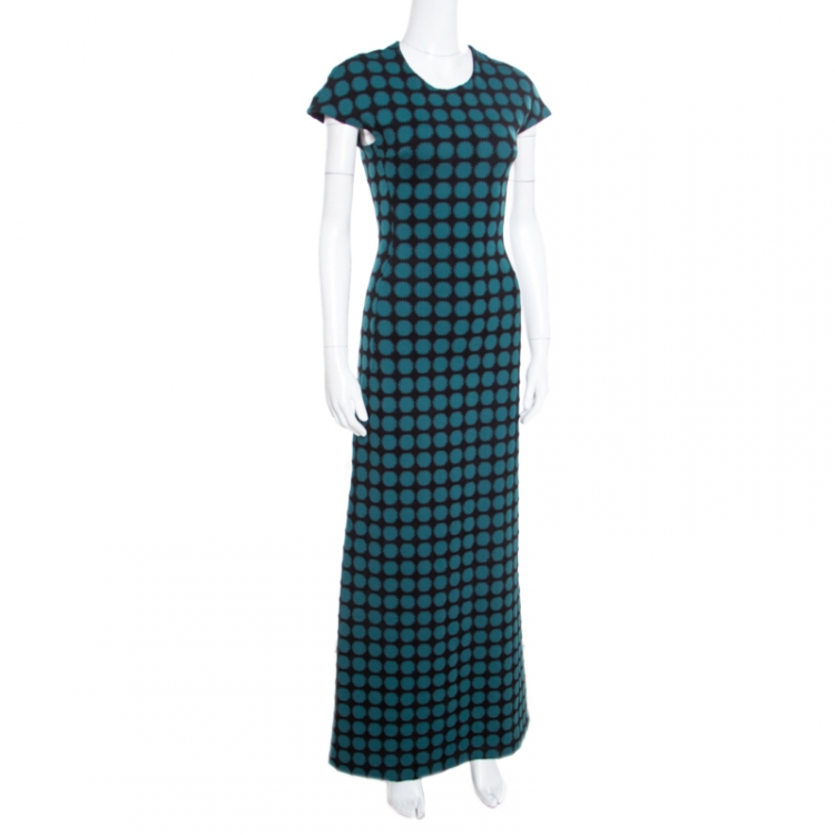 Pre Owned Alaia Black and Green Jacquard Knit Maxi Dress M