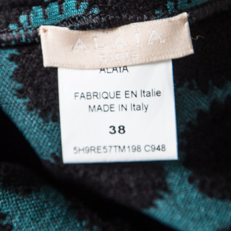 Pre Owned Alaia Black and Green Jacquard Knit Maxi Dress M