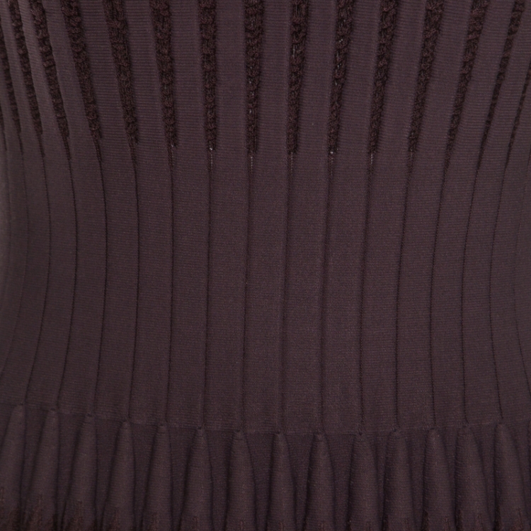 Pre Owned Alaia Brown Stretch Knit Paneled Fit and Flare Dress M