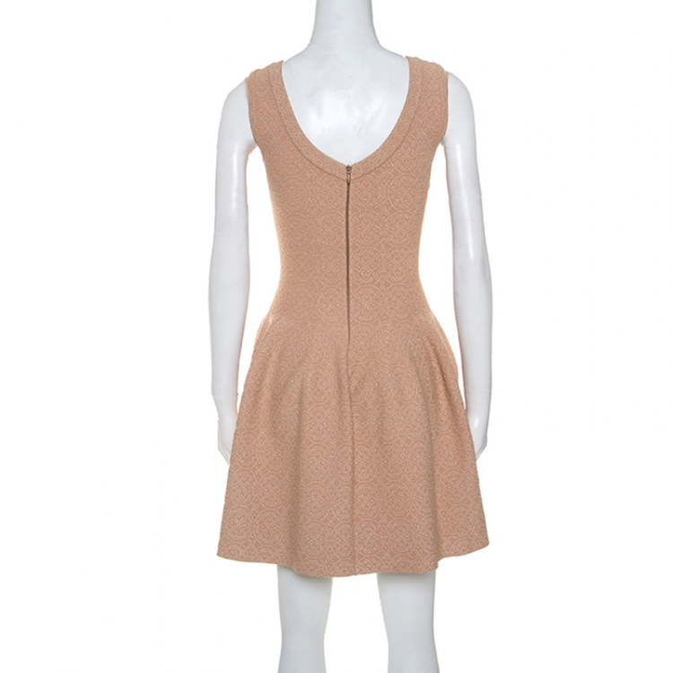 Pre Owned Alaia Beige Jacquard Knit Sleeveless Skater Dress S 
