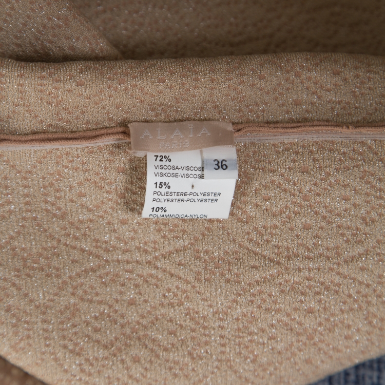 Pre Owned Alaia Beige Jacquard Knit Sleeveless Skater Dress S 