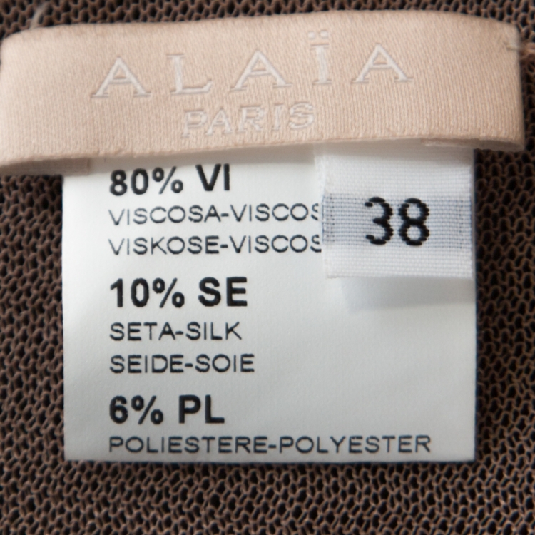 Pre Owned Alaia Black Textured Pointelle Knit Fit and Flare Dress M