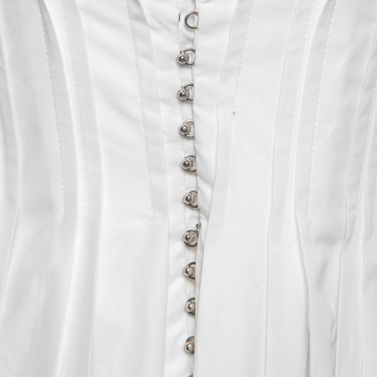 Pre Owned Alaia White Cotton Pleated Poplin Corset Dress M