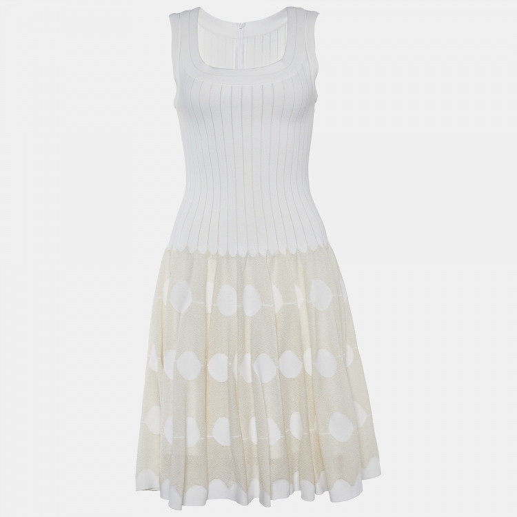 Pre Owned Alaïa Ivory Knit Sleeveless Flared Dress M