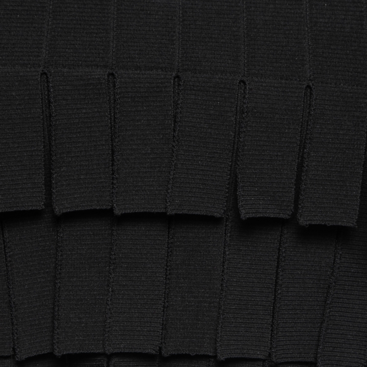 Pre Owned Alaia Black Ribbed-Knit Fringed Cropped Top M  