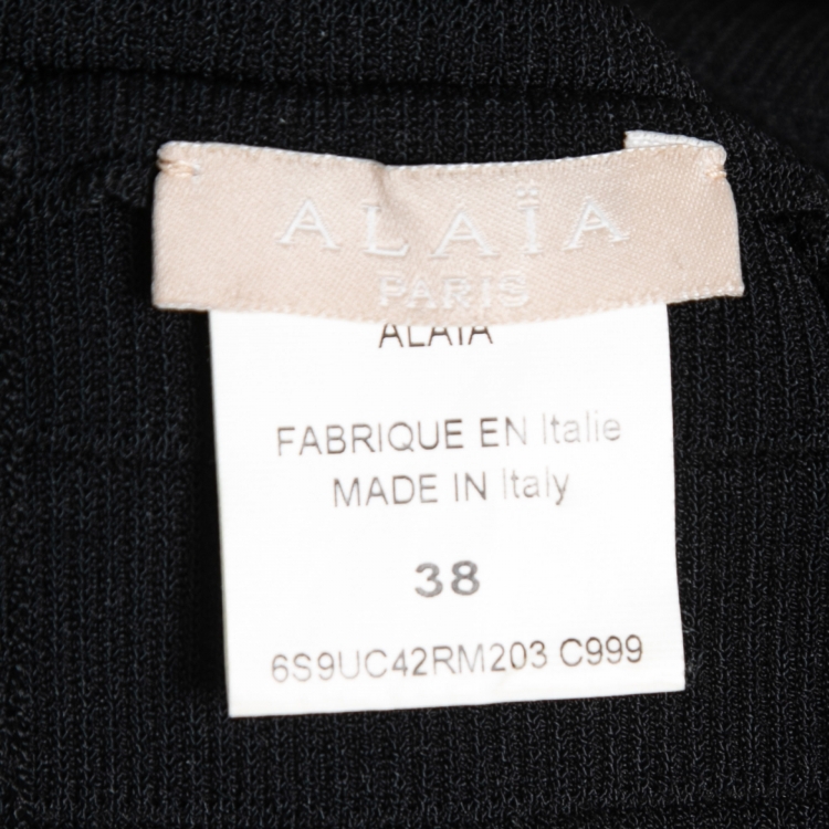 Pre Owned Alaia Black Ribbed-Knit Fringed Cropped Top M  