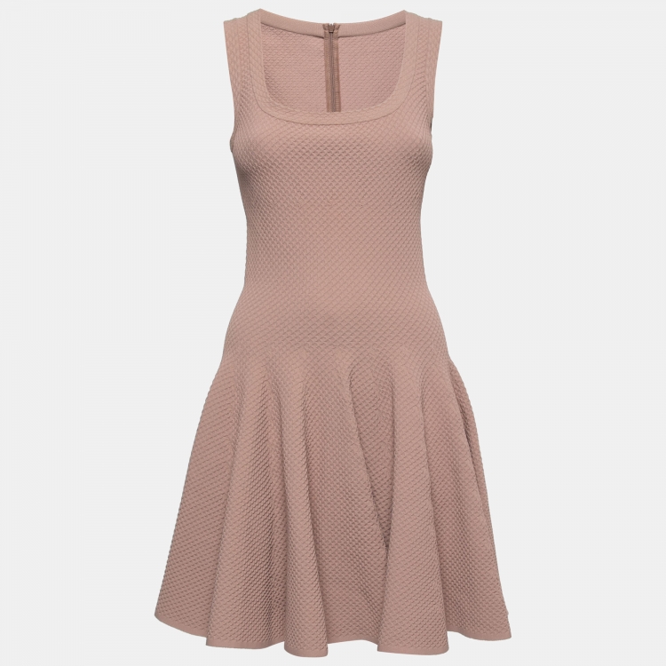 مملوكة مسبقًا Alaia Nude Pink Jacquard Stretch Knit Skater Dress M