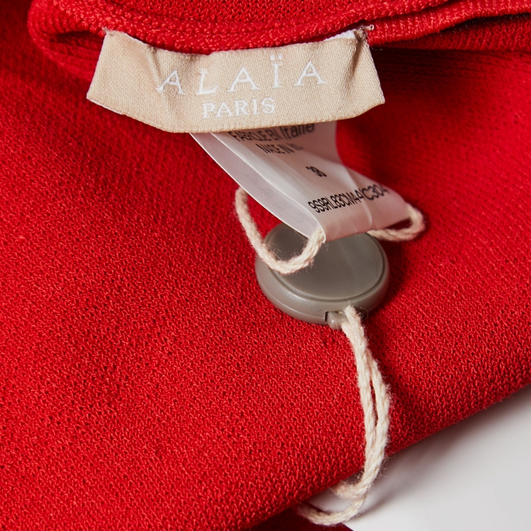مملوكة مسبقًا Alaia Red Stretch Knit Flared Midi Dress M