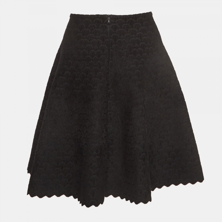Pre Owned Alaia Black Embossed Velvet Flared Mini Skirt M