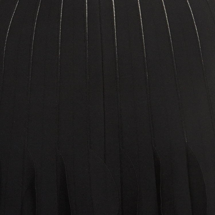 Pre Owned Alaia Black Knit Flared Scalloped Trim Midi Skirt M
