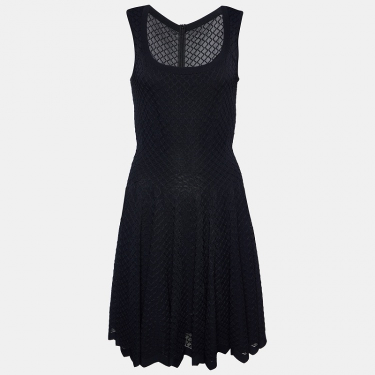 Pre Owned Alaia Black Embroidered Stretch Knit Flared Midi Dress L