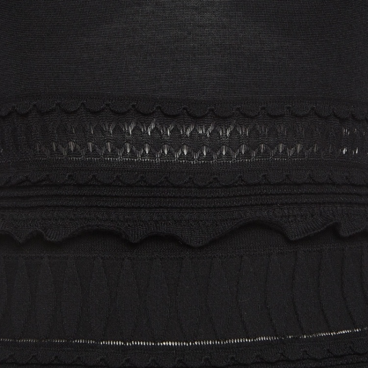 Pre Owned Alaia Black Wool Patterned Knit High Neck Short Dress L