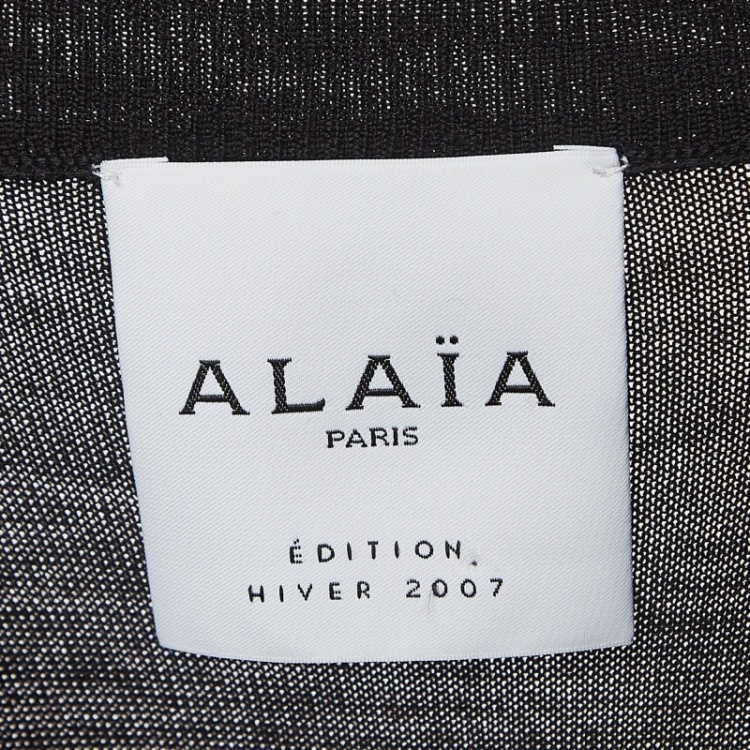 Pre Owned Alaia Black Wool Patterned Knit High Neck Short Dress L