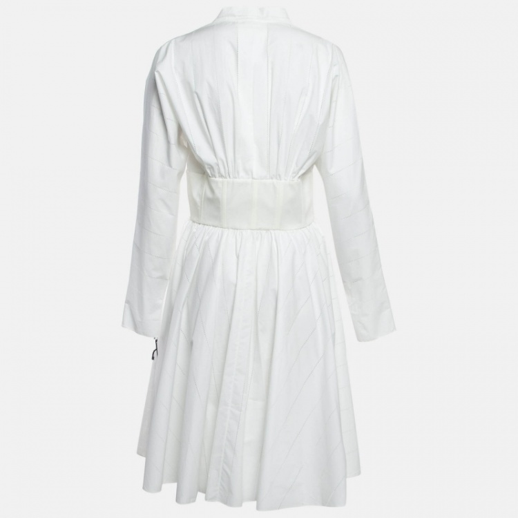 Pre Owned Alaia White Perforated Cotton Fit & Flare Short Dress L