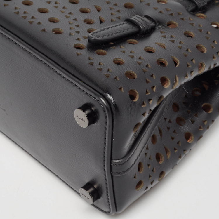 Pre Owned Alaia Black Lasercut Leather Mini Mina Tote