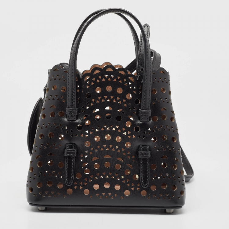 Pre Owned Alaia Black Lasercut Leather Mini Mina Tote