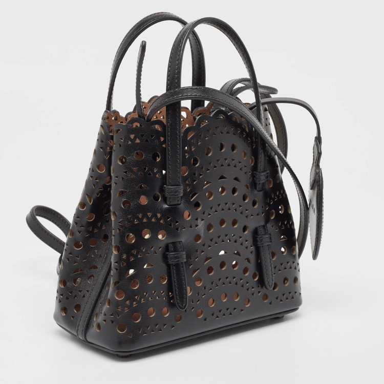 Pre Owned Alaia Black Lasercut Leather Mini Mina Tote