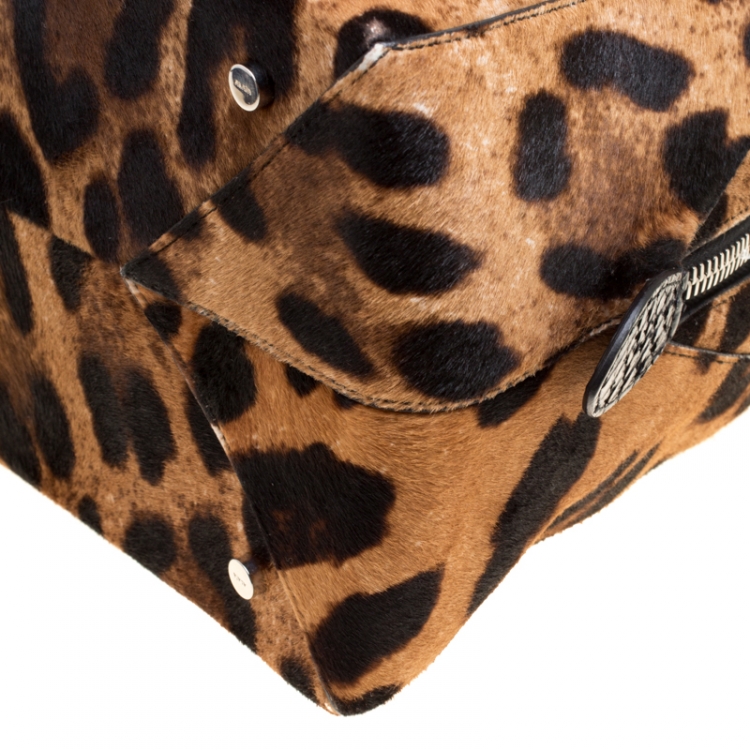 Pre Owned Alaia Beige/Black Leopard Print Calfhair and Snakeskin Satchel