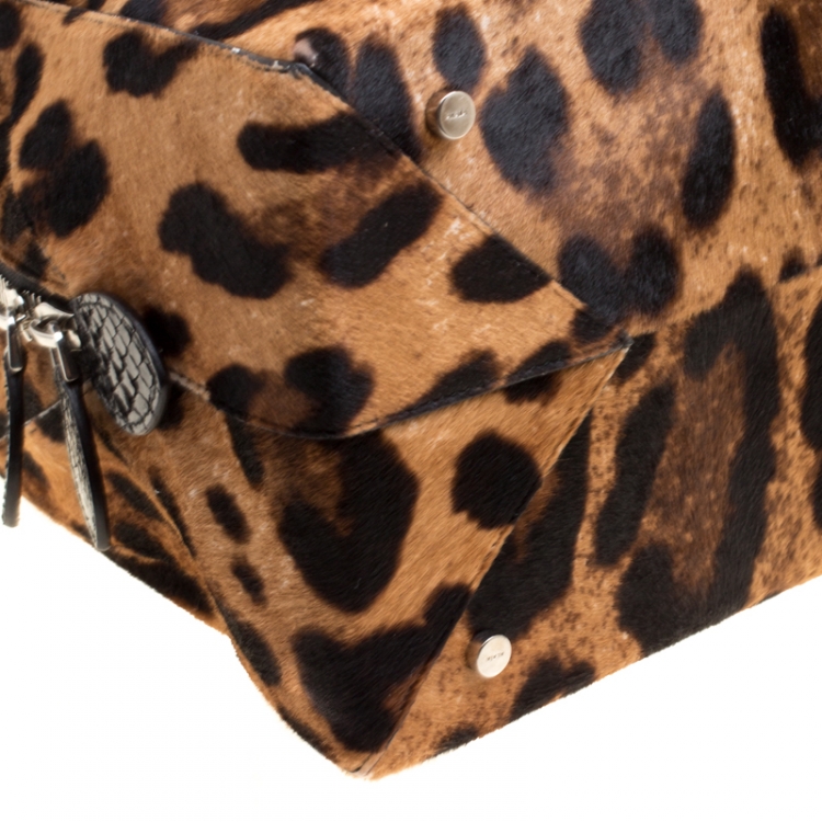Pre Owned Alaia Beige/Black Leopard Print Calfhair and Snakeskin Satchel