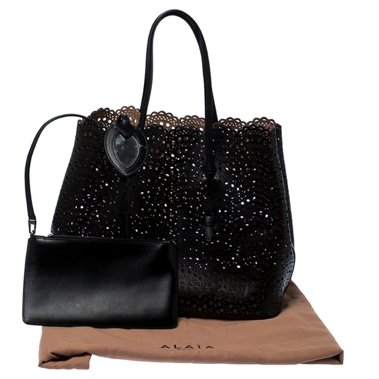 Pre Owned Alaia Black Leather Laser Cut Mina Tote