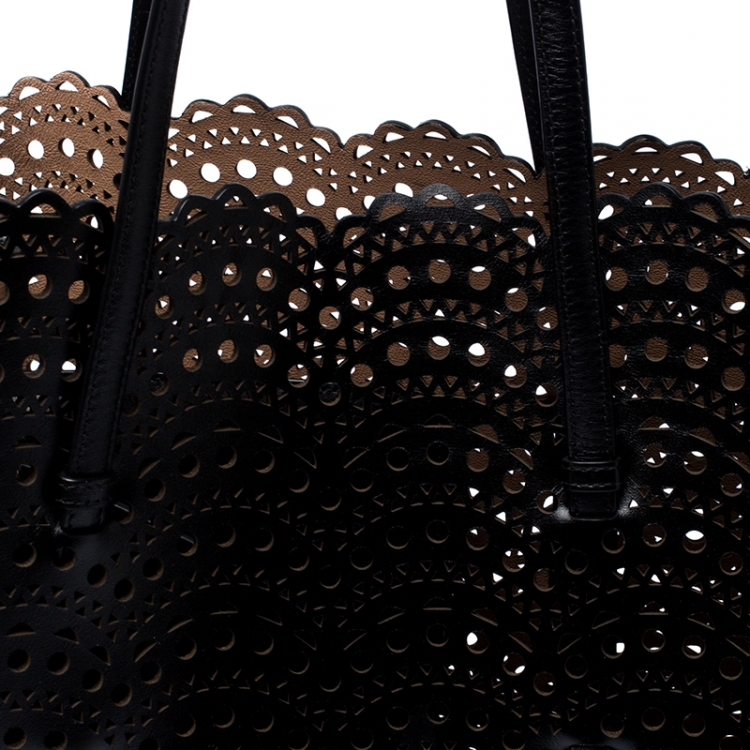 Pre Owned Alaia Black Leather Laser Cut Mina Tote