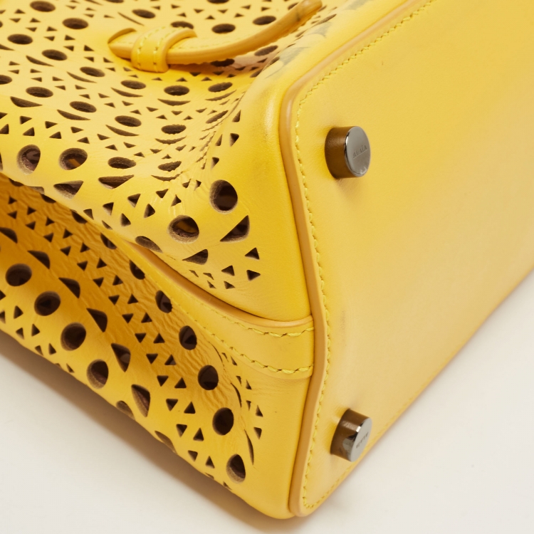 Pre Owned Alaia Yellow Laser Cut Leather Le Mina 20 Tote
