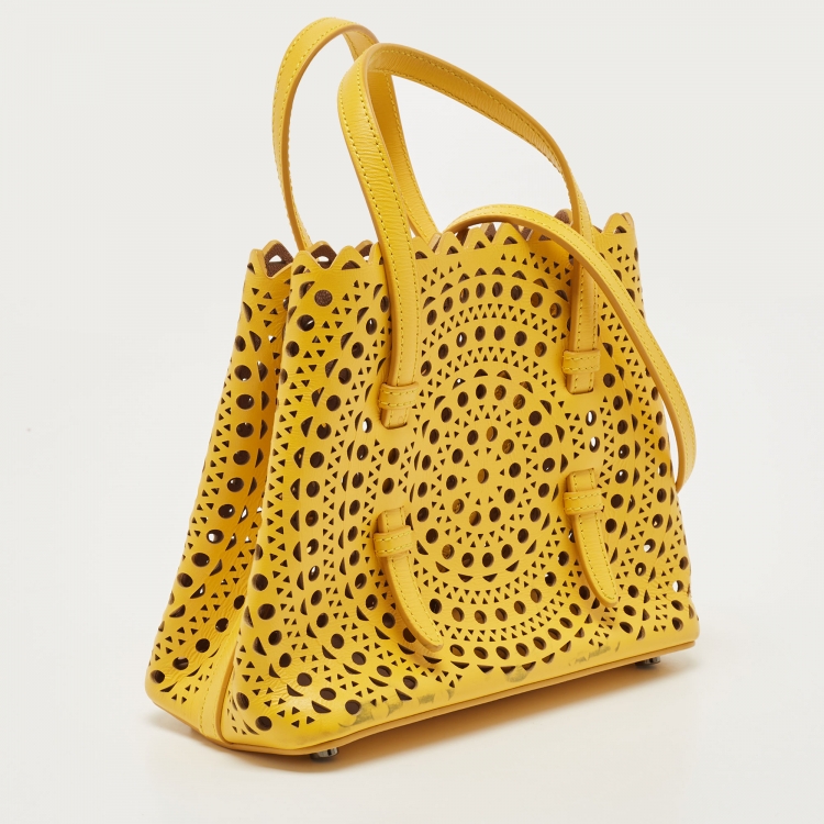 Pre Owned Alaia Yellow Laser Cut Leather Le Mina 20 Tote