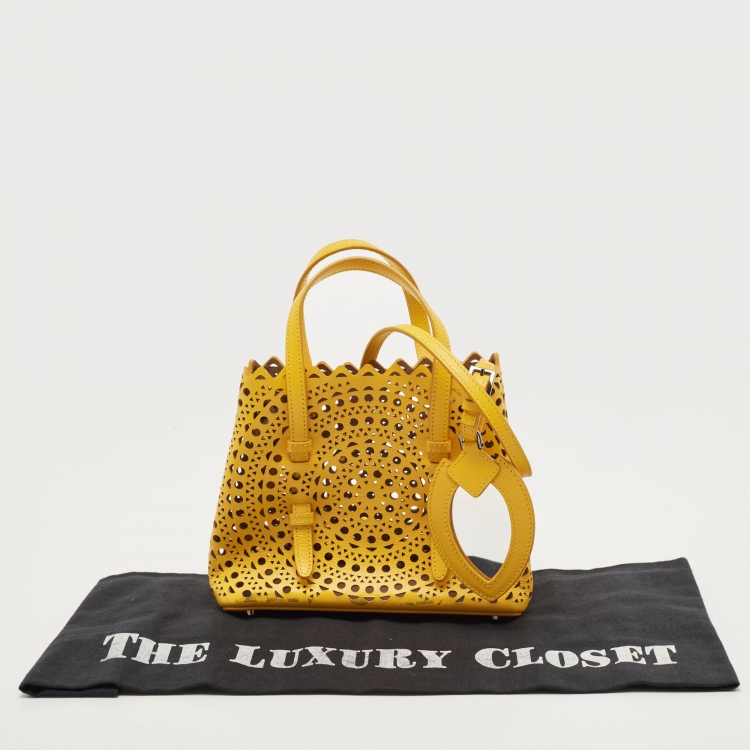 Pre Owned Alaia Yellow Laser Cut Leather Le Mina 20 Tote