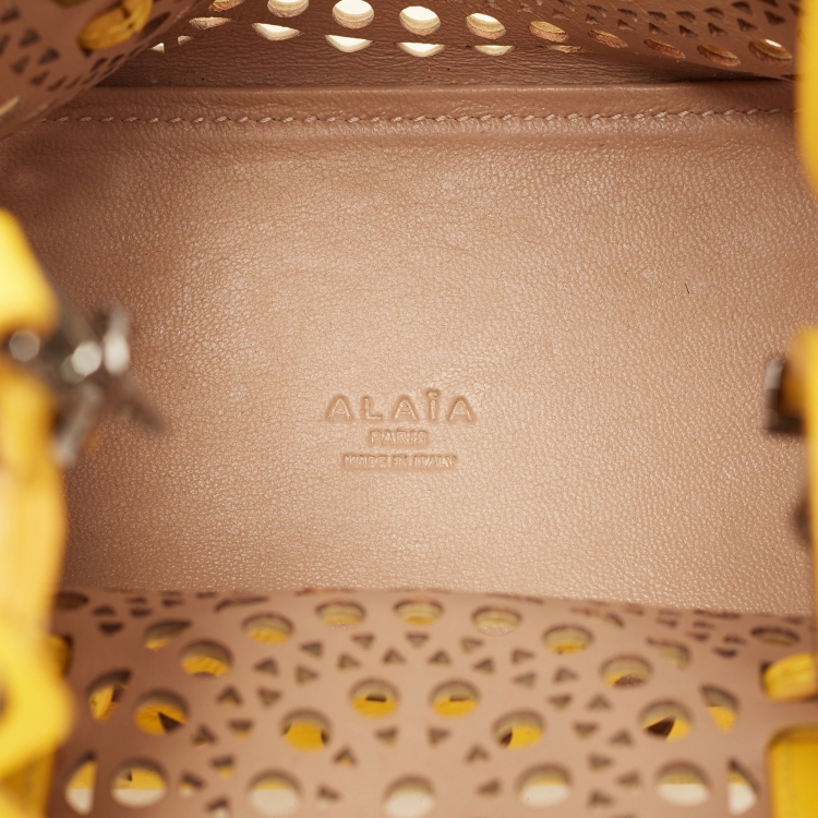 Pre Owned Alaia Yellow Laser Cut Leather Le Mina 20 Tote