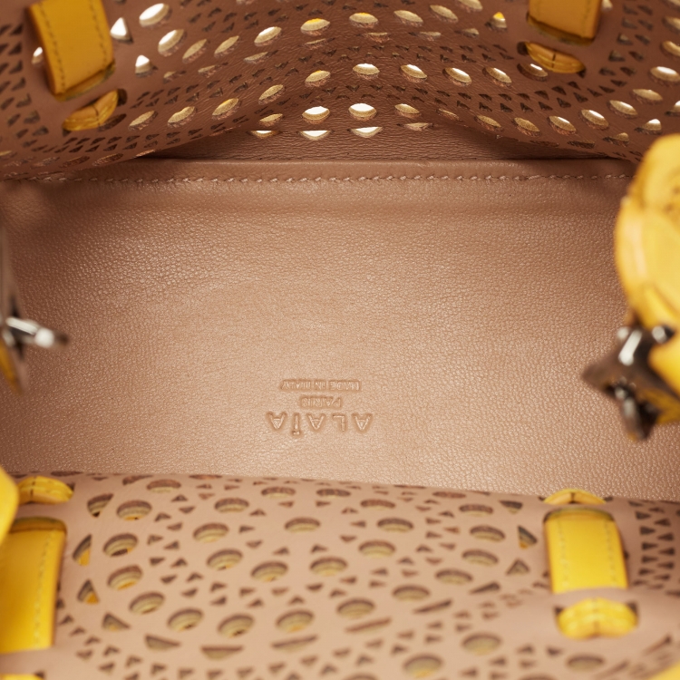 Pre Owned Alaia Yellow Laser Cut Leather Le Mina 20 Tote