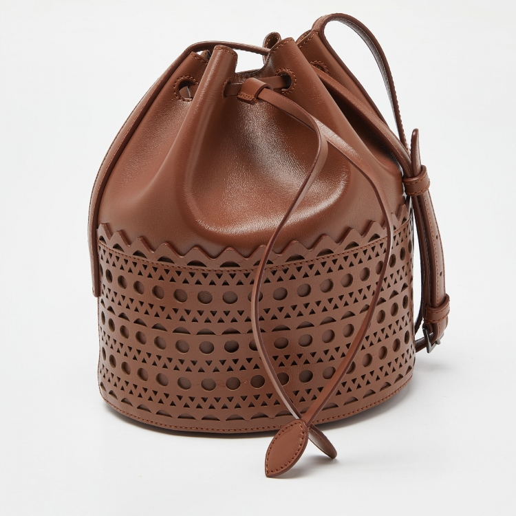 Pre Owned Alaia Brown Leather Drawstring Bucket Bag