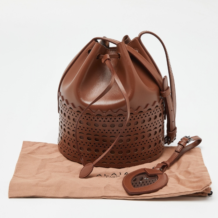 Pre Owned Alaia Brown Leather Drawstring Bucket Bag