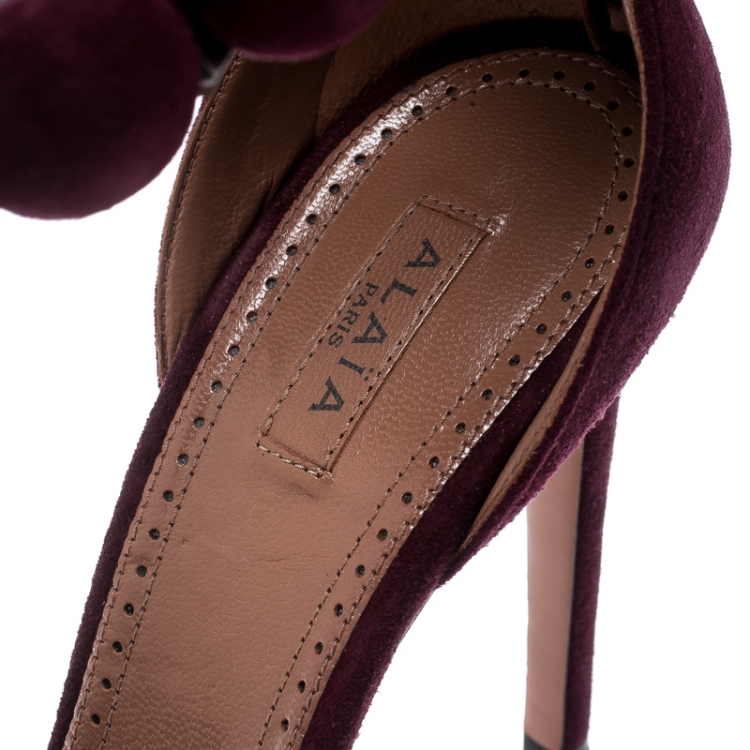 Pre Owned Alaia Burgundy Suede Bombe Stud Embellished Open Toe Sandals Size 39