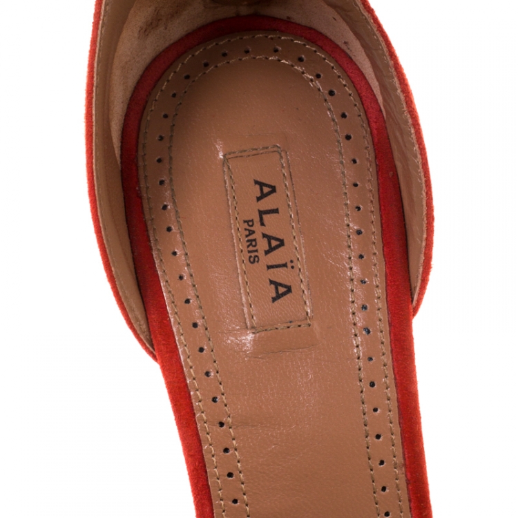 Pre Owned Alaia Red Suede Bombe Stud Embellished Open Toe Sandals Size 38.5
