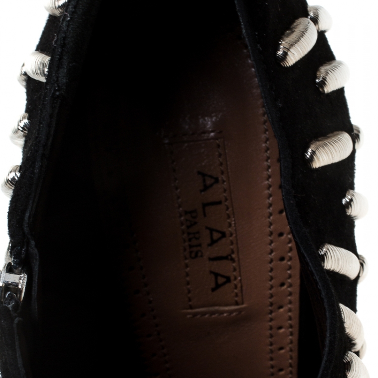 Pre Owned Alaia Black Suede Embellished Platform Ankle Boots Size 36