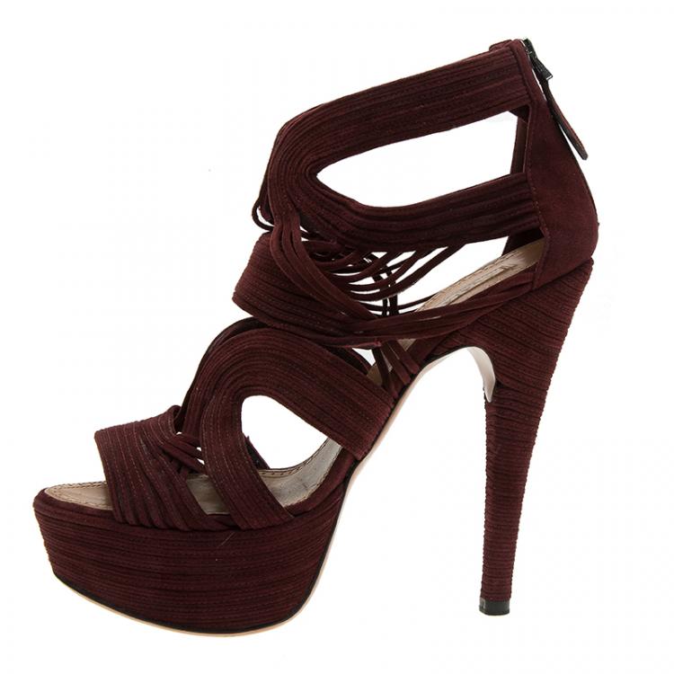 Absay include blessing Azzedine Alaia Burgundy Suede Wave Cut Out Platform Sandals Size 39.5 Alaia  | TLC
