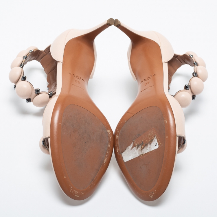 مملوكة مسبقًا Alaia Light Pink Leather Bombe Sandals Size 39