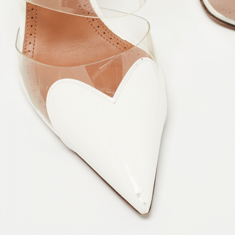 Pre Owned Alaia White/ Transparent PVC and Patent Mules Size 38
