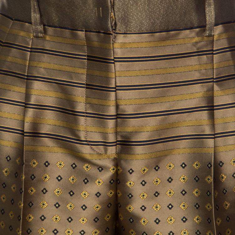 Pre Owned Alberta Ferretti Dull Gold Patterned Jacquard High Waist Tapered Trousers M