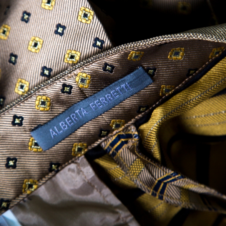 Pre Owned Alberta Ferretti Dull Gold Patterned Jacquard High Waist Tapered Trousers M