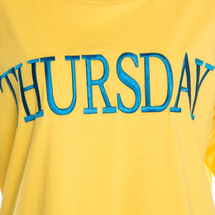 Pre Owned Alberta Ferretti Yellow Cotton Thursday Embroidered T-Shirt M
