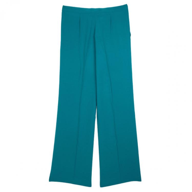 Pre Owned Alberta Ferretti Turquoise SS 2013 Satin Wide Leg Pants M