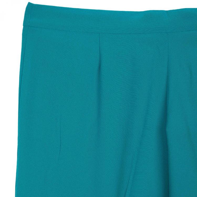 Pre Owned Alberta Ferretti Turquoise SS 2013 Satin Wide Leg Pants M