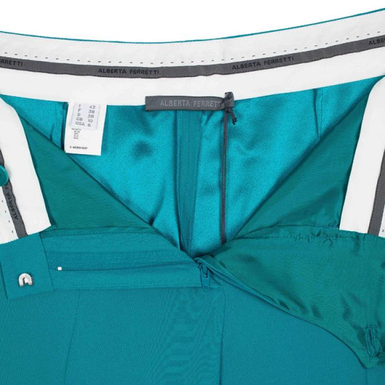 Pre Owned Alberta Ferretti Turquoise SS 2013 Satin Wide Leg Pants M